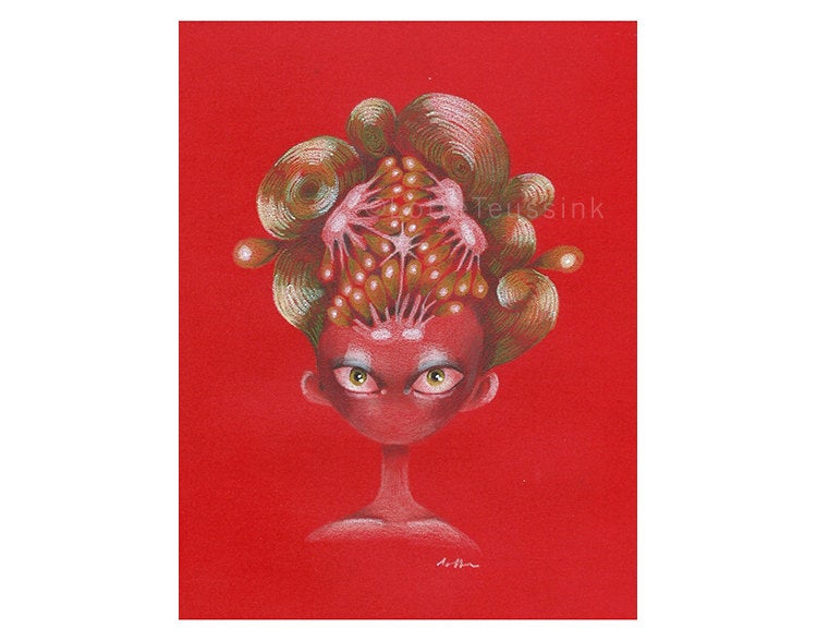 750x588 Original Surreal Illustration, Fantasy Art Collectible, Quirky Big