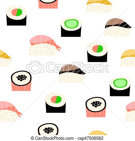 450x470 Seamless Pattern With Different Types Of Sushi Japanese Food