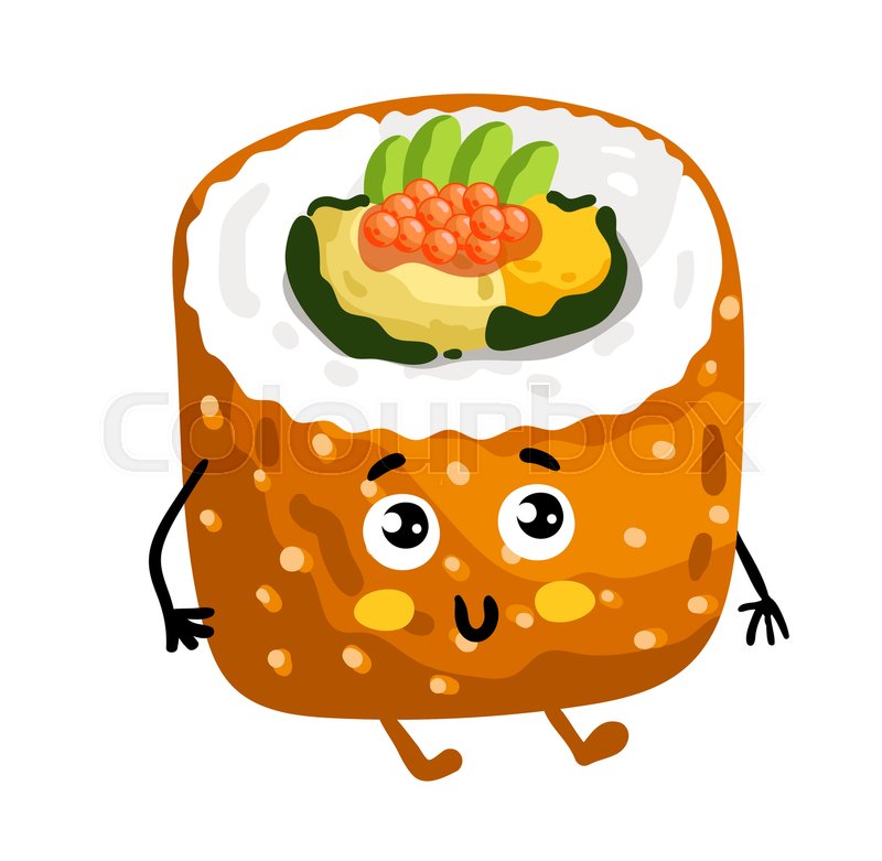800x781 Cute Sushi Roll Cartoon Character Stock Vector Colourbox