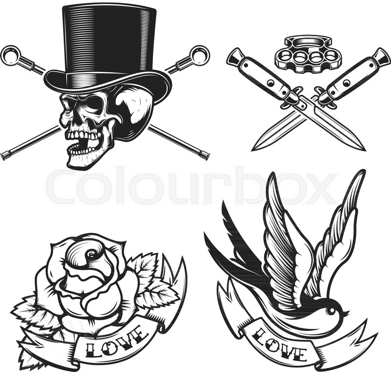 800x761 Old School Tattoo Emblems Swallow Stock Vector Colourbox