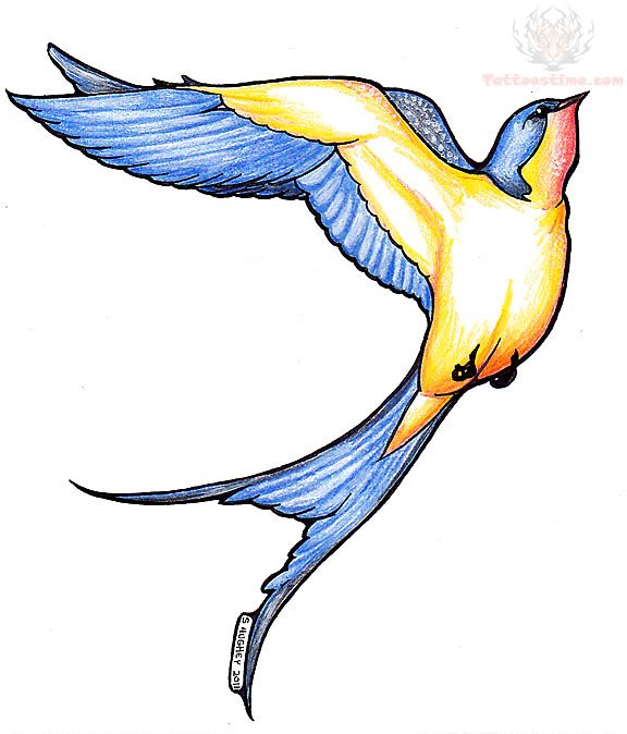 576x674 Flying Swallow Tattoo Style