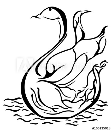 429x500 Stylized Drawing Of A Swan On Water, Vector Illustration