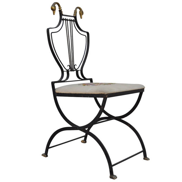 768x768 Lyre Back Regency Style Swan Head X Form Wrought Iron And Brass