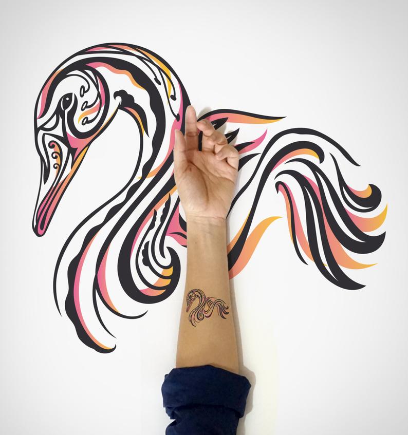 794x847 Swan Temporary Tattoo Decorative Swan Temporary Tattoo
