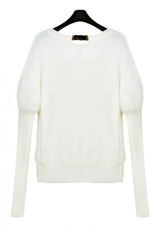 560x800 black high neck puff sleeve mink down sweater