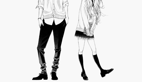 500x289 Black And White, Cople, Cute, Manga, School, Sweet, Walk, Love