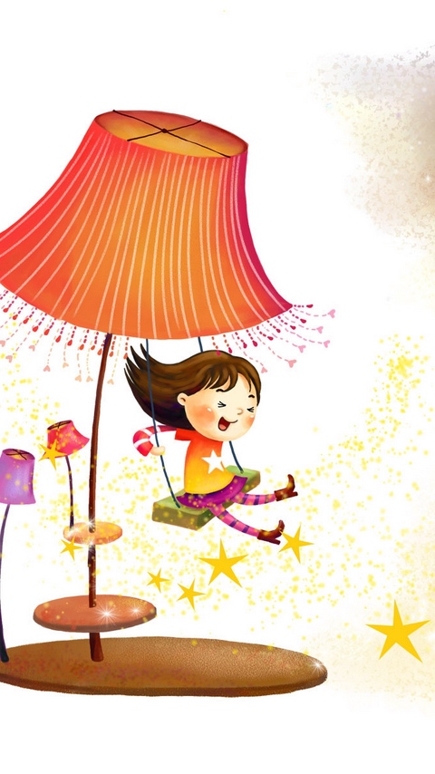 480x854 Download Wallpaper Drawing, Childhood, Fantasy, Girl, Lamp
