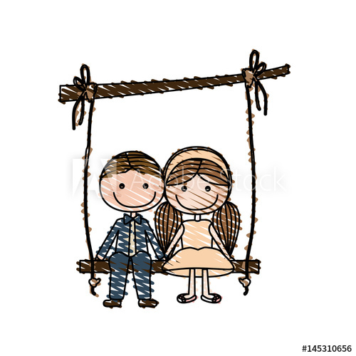 500x500 Color Pencil Drawing Of Caricature Guy In Formal Suit And Girl