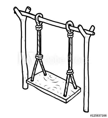 460x500 Wooden Swing Cartoon Vector And Illustration, Black And White