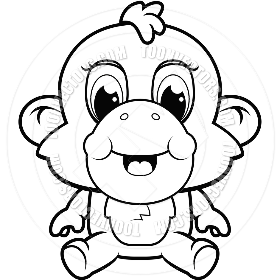 940x940 Cute Monkeys Black White Clipart