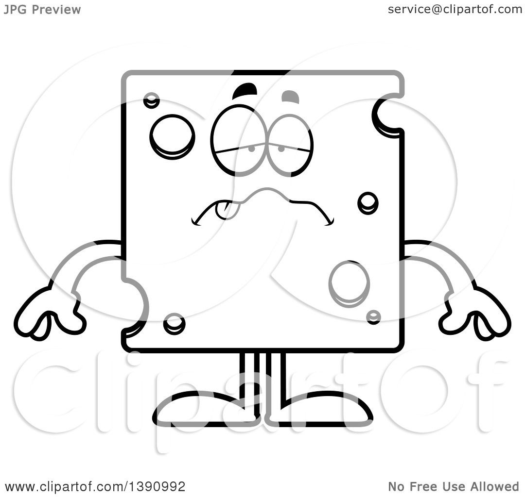 1080x1024 Clipart Of A Cartoon Black And White Lineart Sick Swiss Cheese