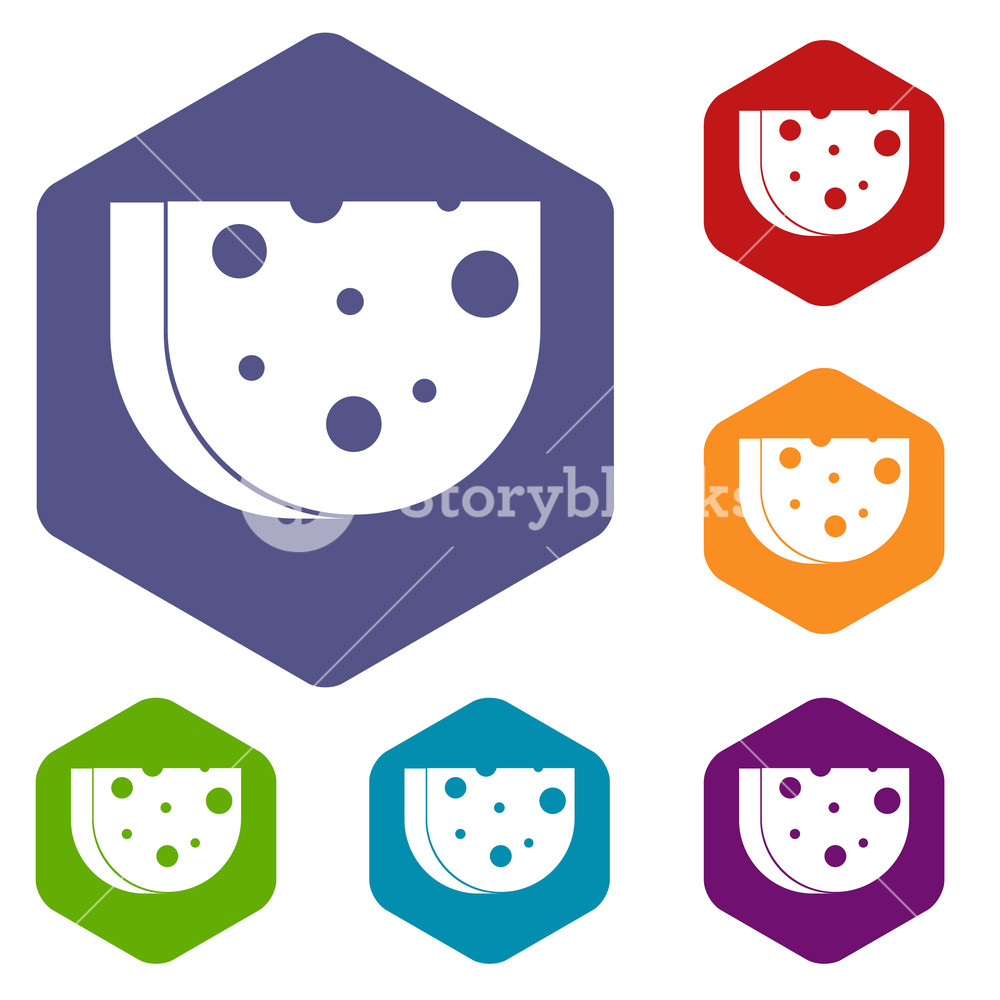 1000x1000 piece of swiss cheese icons set rhombus in different colors