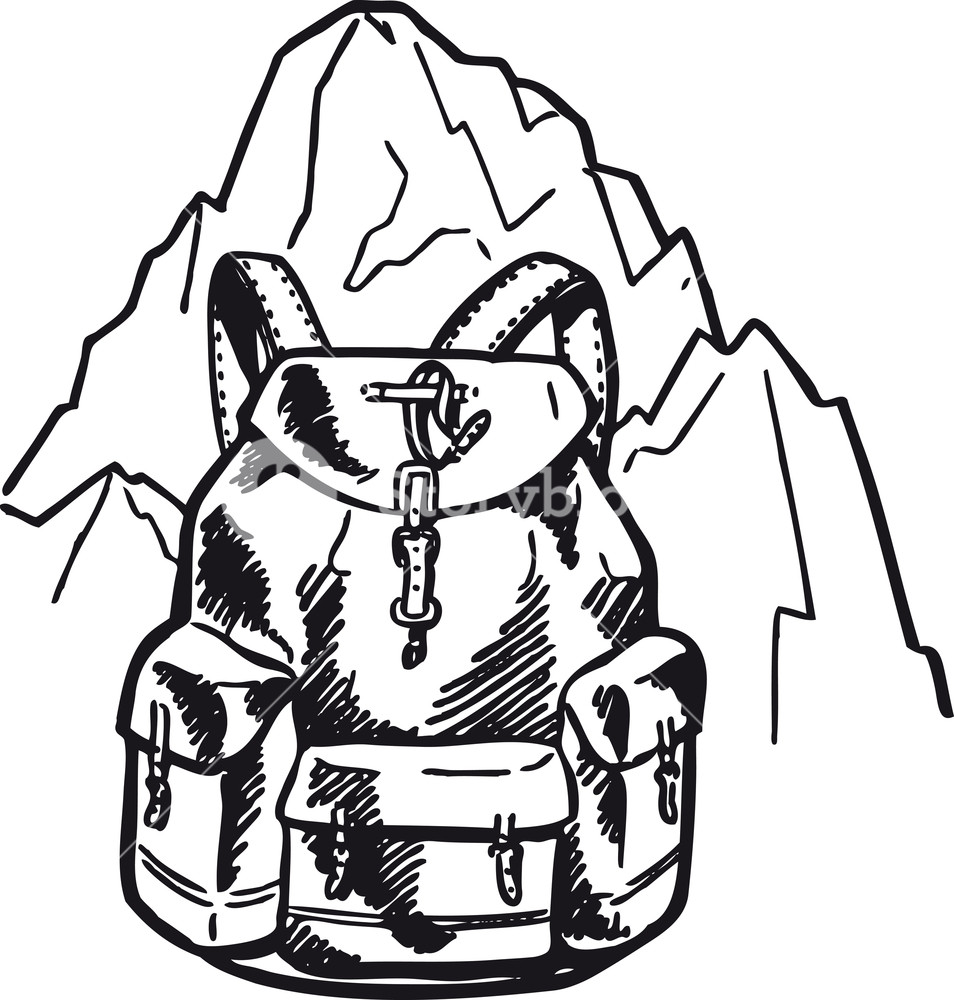 954x1000 Backpack In Front Of A Mountain, Retro And Vintage Illustration