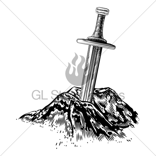 500x500 Excalibur Sword In The Stone Illustration Gl Stock Images