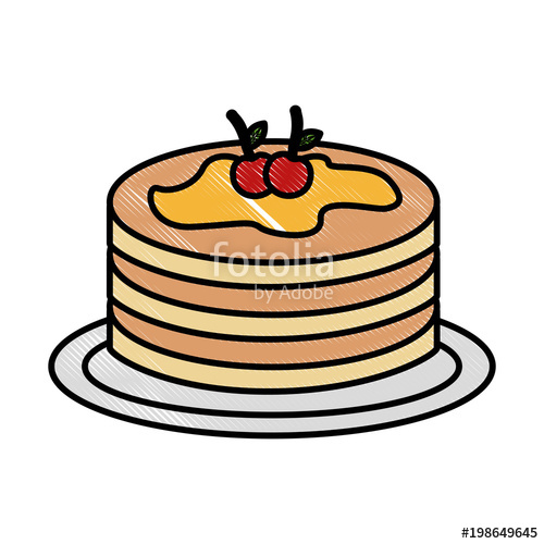 500x500 Pancake Syrup Maple On Dish Food Vector Illustration Drawing Color