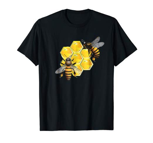 522x488 Honeycomb Pattern With Two Bees Drawing T Shirt Clothing