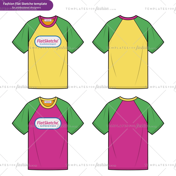 600x600 Raglan Sleeve Tee Shirt Overfit Fashion Flat Technical Drawing
