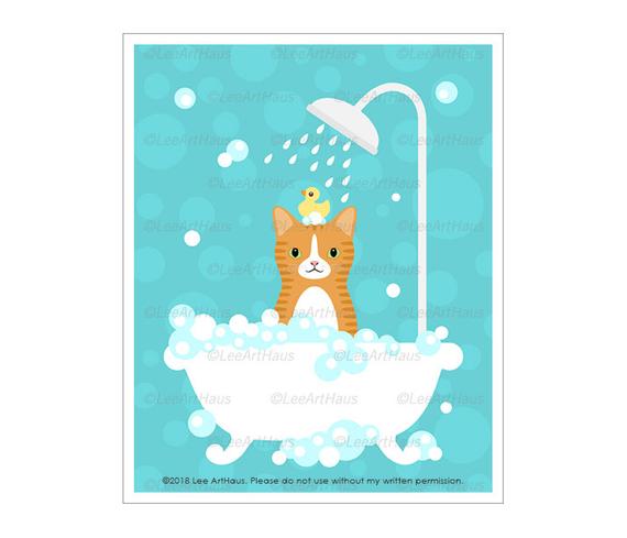570x489 Cat Art Orange Cat In Bathtub Wall Art Ginger Tabby Etsy