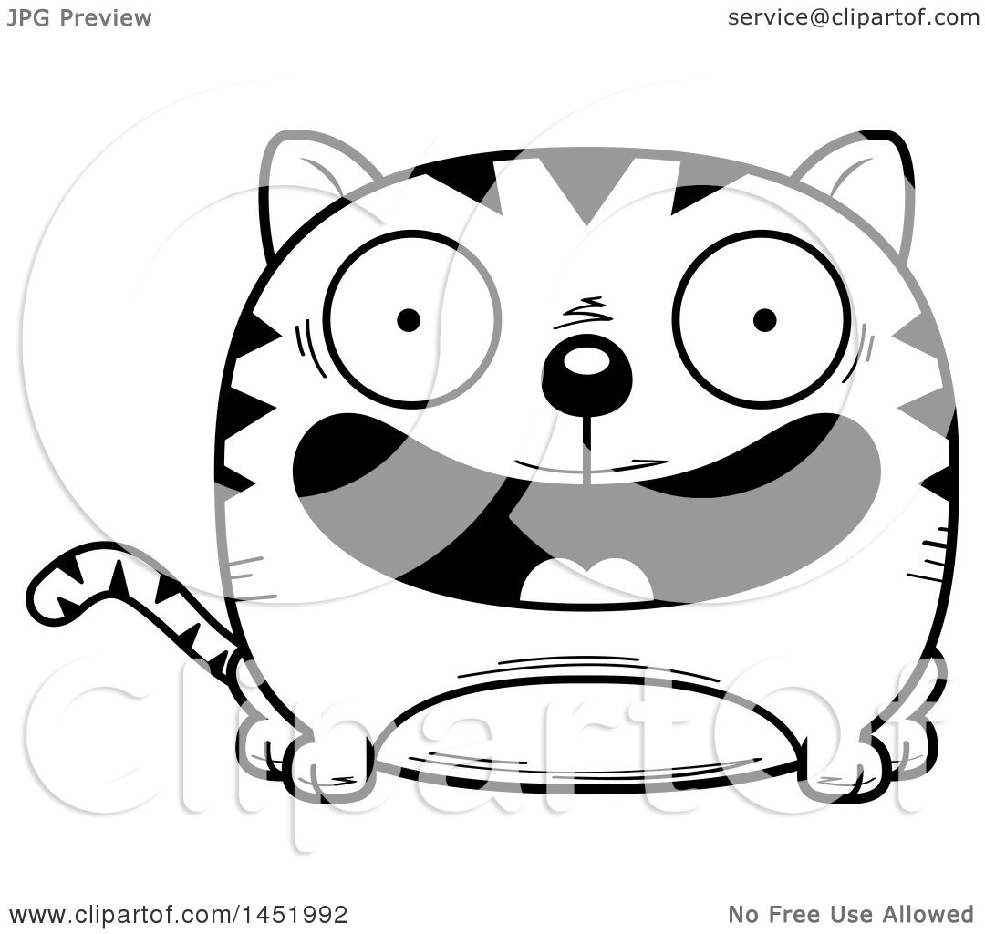 1080x1024 Clipart Graphic Of A Cartoon Black And White Lineart Happy Tabby