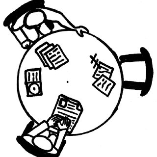 320x320 A Circular Tabletop Setting With Chairs, Users And A Set