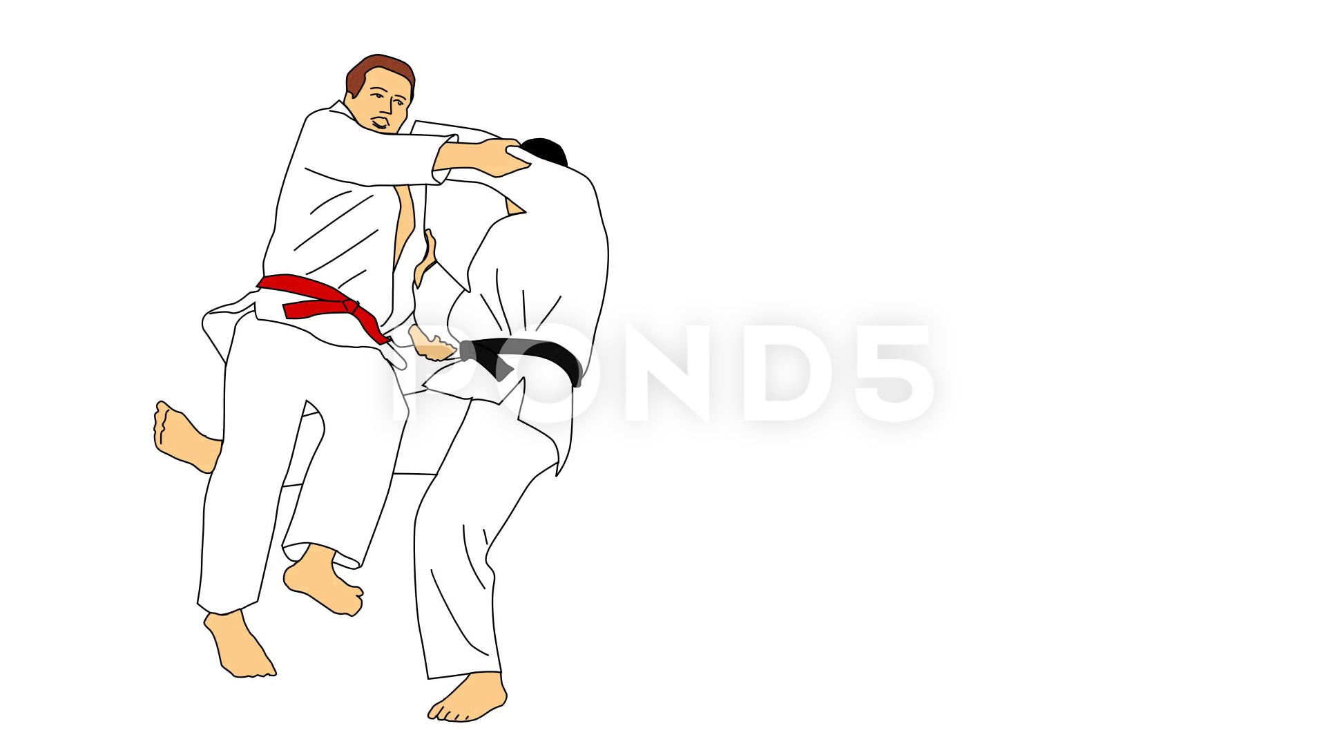 1920x1080 animated drawing of judo martial arts fighting takedown move hi