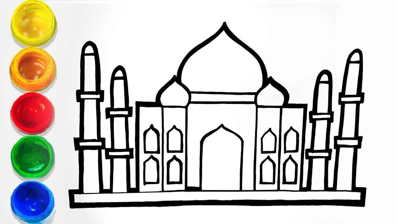 1280x720 How To Draw Taj Mahal For Kids Coloring And Drawing Learn