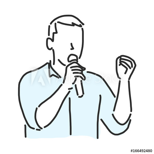 500x500 Man Standing Is Talking, Line Drawing Vector Illustration