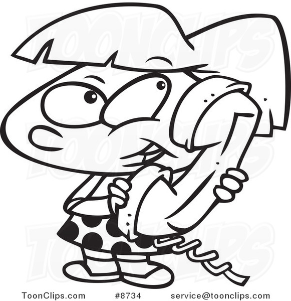 581x600 Cartoon Black And White Line Drawing Of A Girl Talking On A Phone