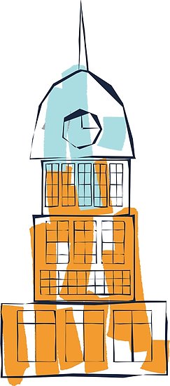 243x550 Downtown Tall Building With Clock Childish Drawing Posters