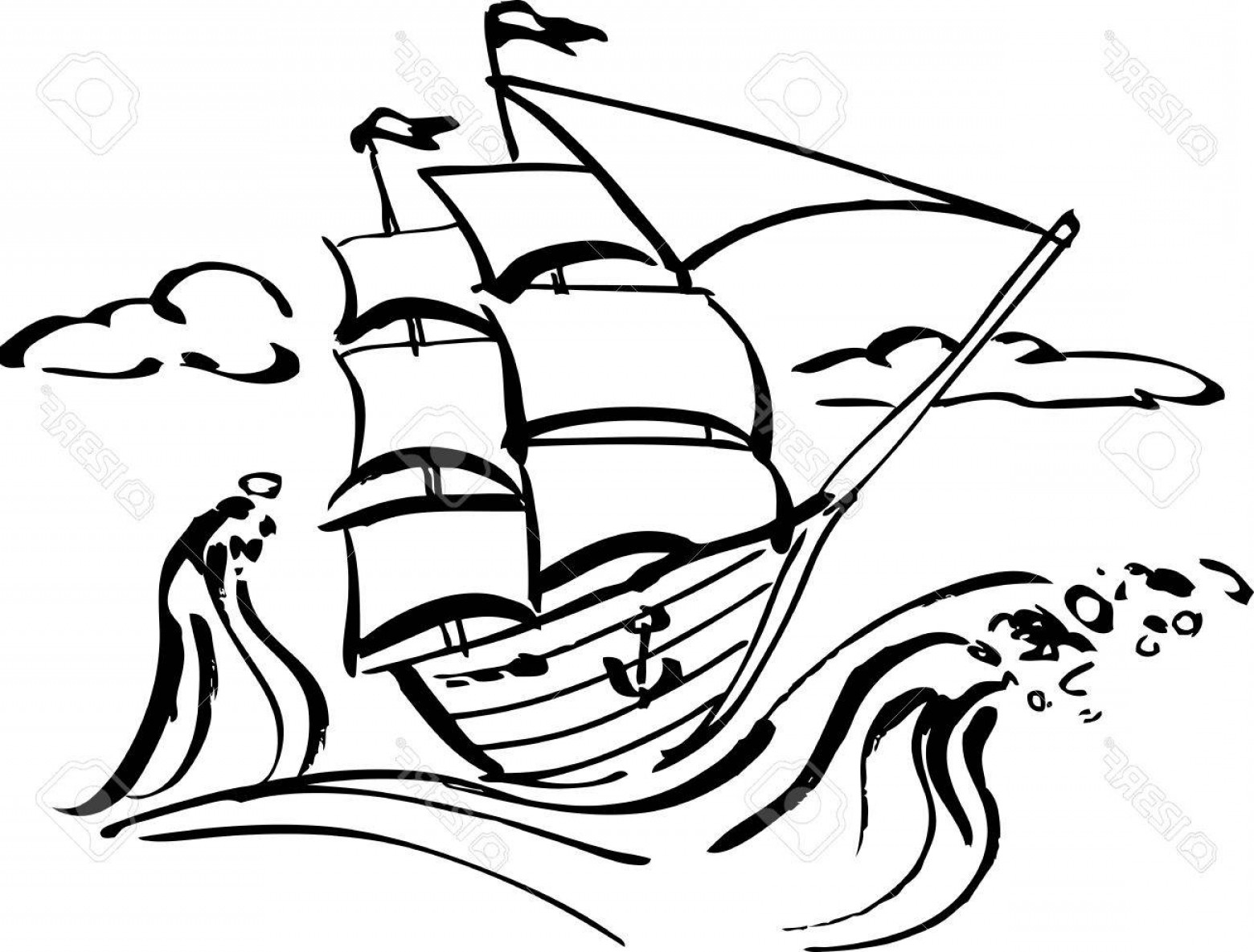 1560x1185 Photostock Vector Ink Drawing Of A Sailing Ship Vector