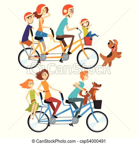 450x470 Two Happy Families Riding On Tandem Bicycles With Three Seats