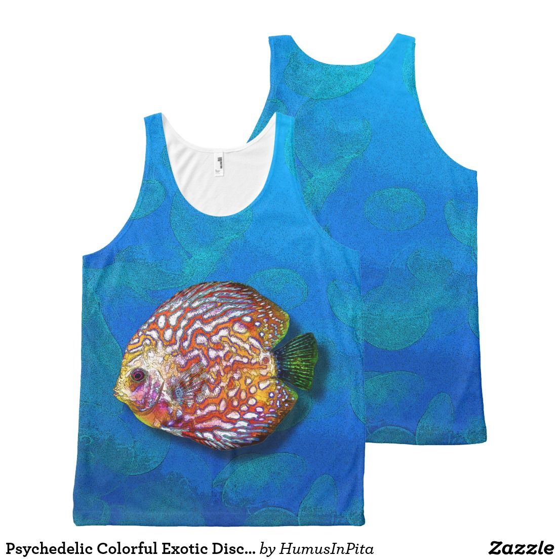 1106x1106 Psychedelic Colorful Exotic Discus Fish Drawing All Over Print