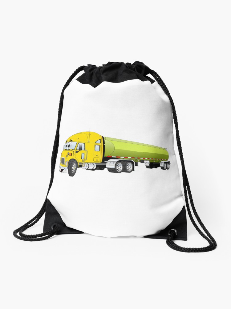 750x1000 Semi Truck Yellow Green Tanker Truck Cartoon Drawstring Bag