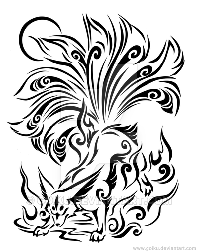 400x508 Nine Tailed Fox Line Art