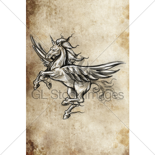 500x500 Tattoo Unicorn Sketch Gl Stock Images