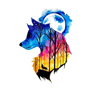 355x355 Wyuen Sheets Colorful Wolf Head Women Body Art