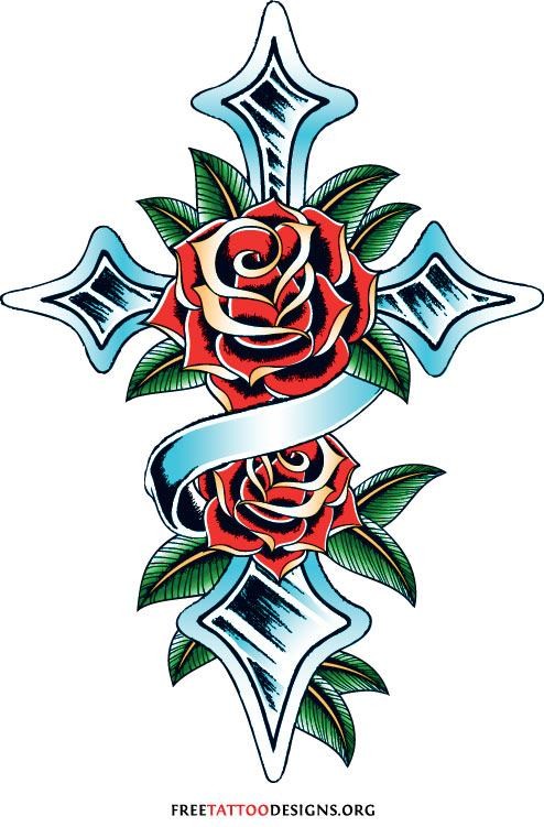 494x751 Cross Rose Tattoo Drawings Tattooic