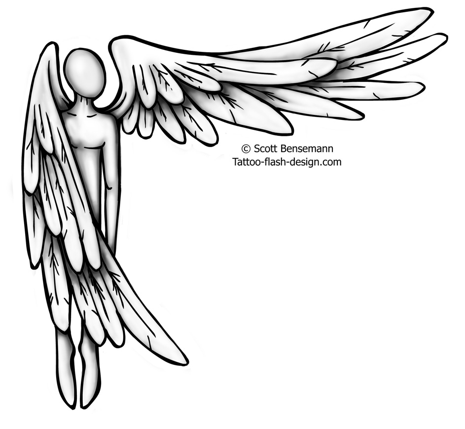 943x869 Unique Angel Wings Line Art Drawing And Devil Tattoo Easy Corel