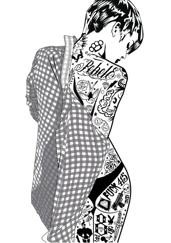 600x851 Girl With Tattoos On Behance Drawing Painting I Want To Draw