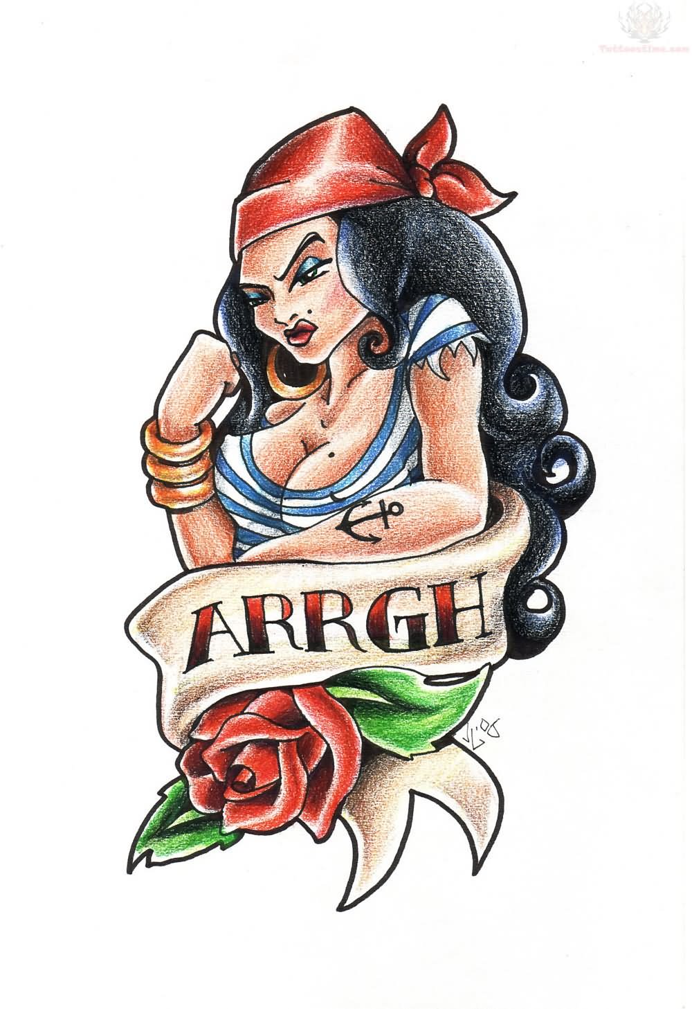 1000x1457 Pirate Girl Drawing Tattoo Design