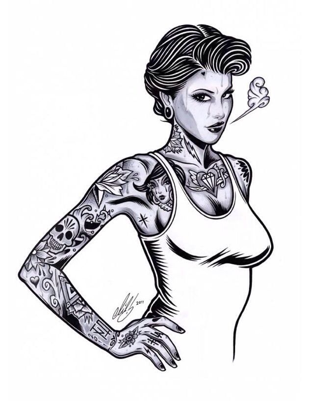 630x816 Tattooed Girl Illustrations In Illustration Girl, Art