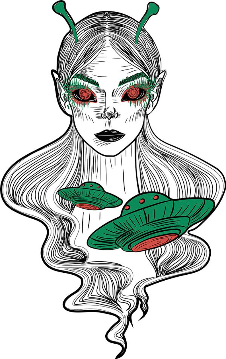 794x1260 Alien Girl Vector Line Drawing Art Ufo Poster Vector Etsy