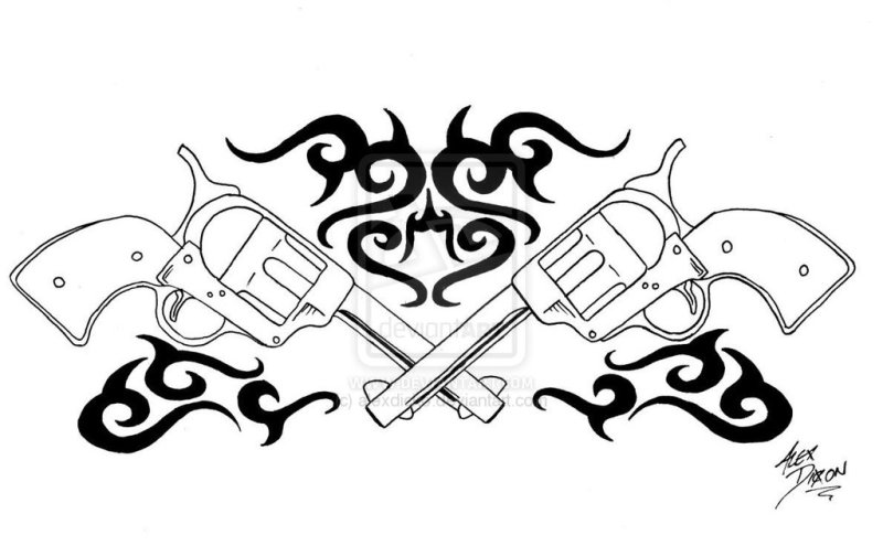800x495 Tribal Shooter Gun Design Tattoo