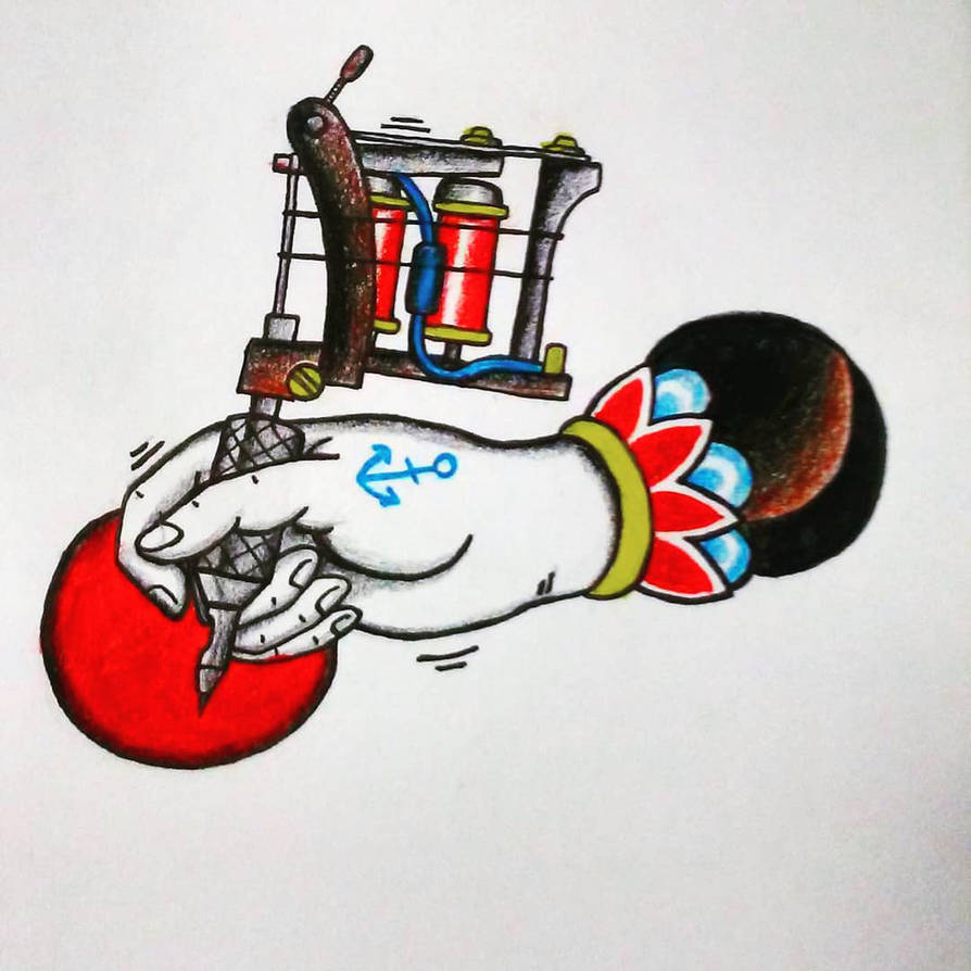 894x894 Traditional Tattoo Machine Design