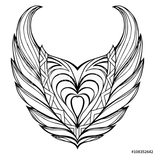 500x500 Hand Drawn Vintage Wings Object With Doodle Pattern Vector