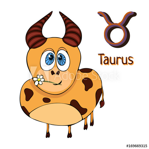 500x500 Zodiac Sign Cartoon Taurus, Astrological Character Painted Funny
