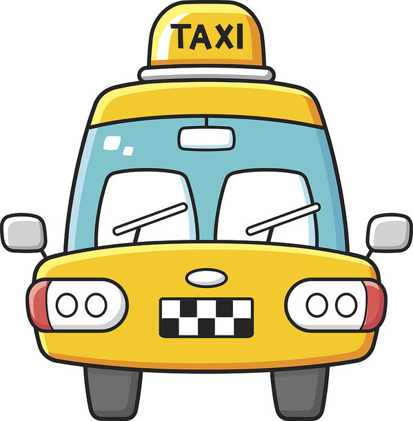 599x611 Yellow Taxi Cab Front View Vector Art Print