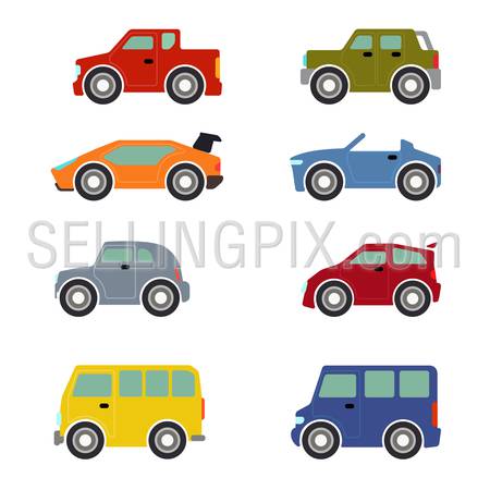 450x450 Flat Funny Cartoon Road Transport Icon Set Sportscar Supercar