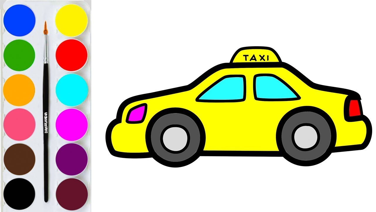 1280x720 How To Draw A Taxi Car Coloring And Drawing For Kids, Toddlers