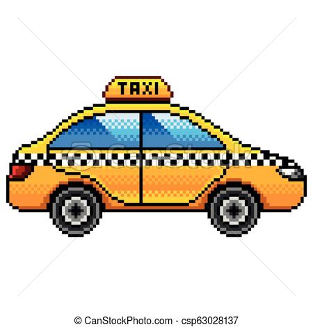 450x470 pixel taxi car detailed illustration isolated vector pixel art